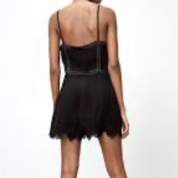 Zara black short jumpsuit romper with topstitching & lace design size XS, NWT - Picture 2 of 14
